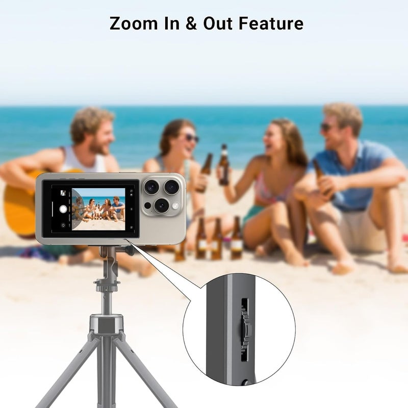OmniMaster Back Camera Selfie Monitor for iPhone & Android – Wireless Screen Mirroring, Magnetic Mount, Built-in Speaker, Bluetooth Remote for Vlog, TikTok & Livestream (NoTouch-Universal) - Image 3